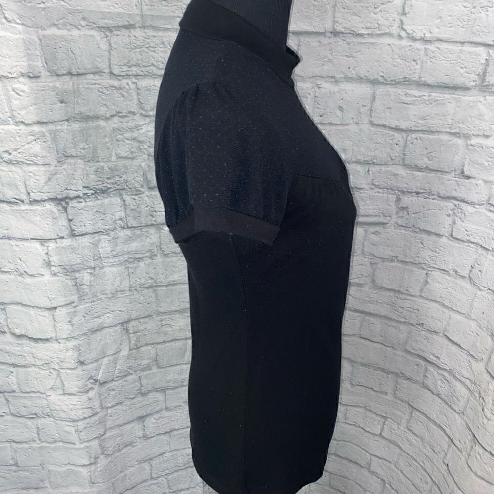 Forever21 mock collar short sleeve baby doll top w/shoulder buttons black sz MED - Picture 5 of 13